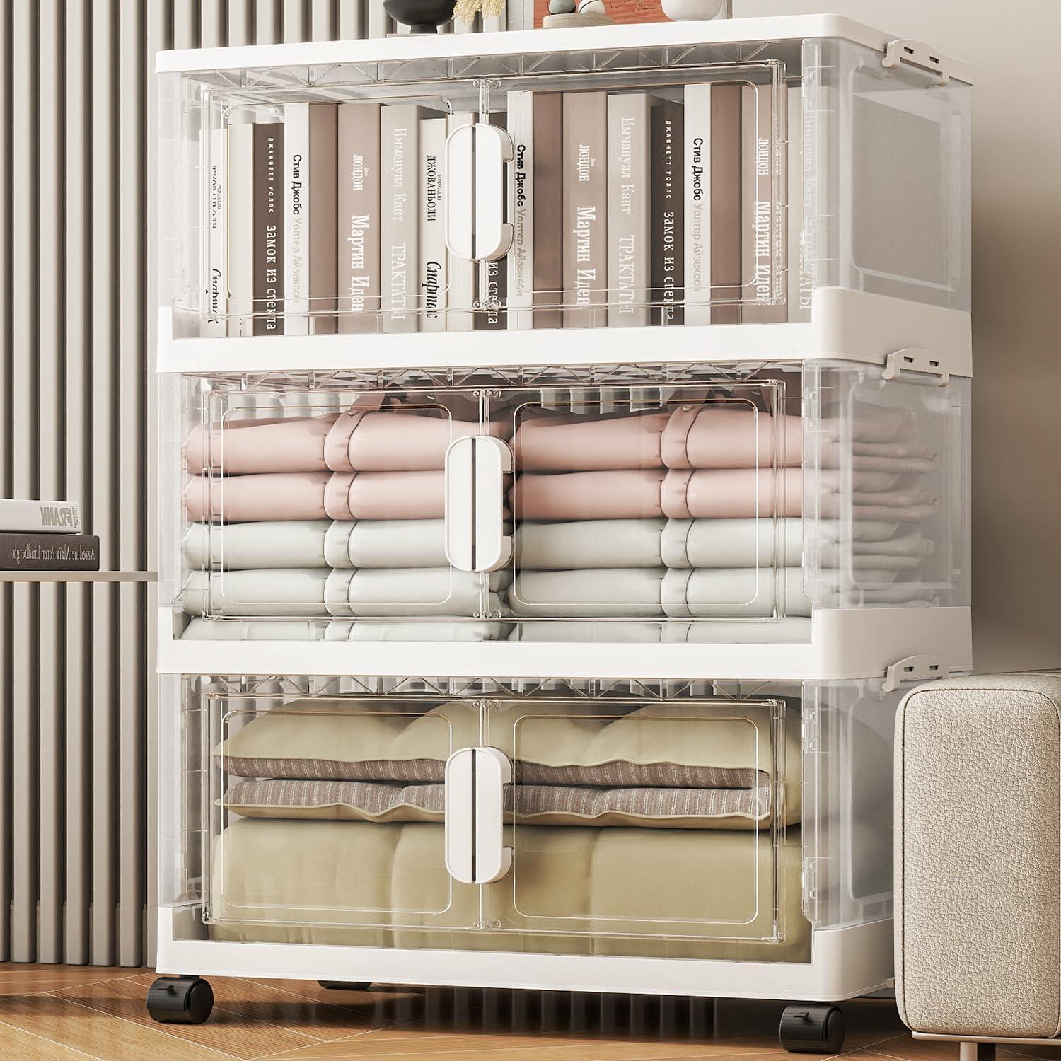 3-Pk Collapsible Bins With Wheels, Open Front... Tested Versus Stackable Closets
