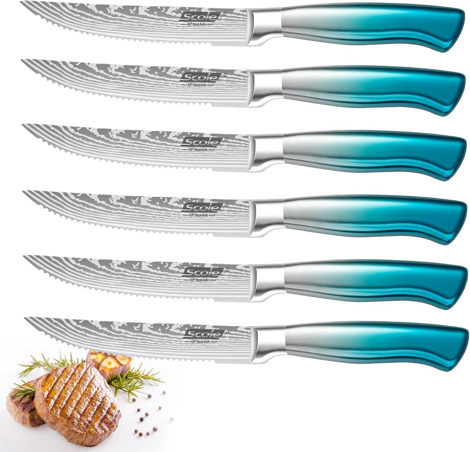 Comparing SCOLE Steak Knives: serrated edge, tested steel, 6-piece set… edge etymology revealed!