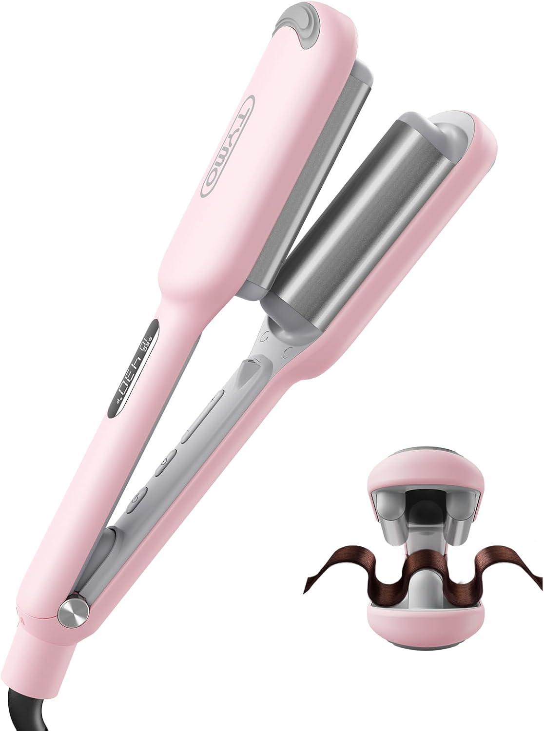 Curling Wand Versus Hair Crimper: Tested Beach Waves For Trendy Styling... Easy Use (Dual Voltage Pink Wand)