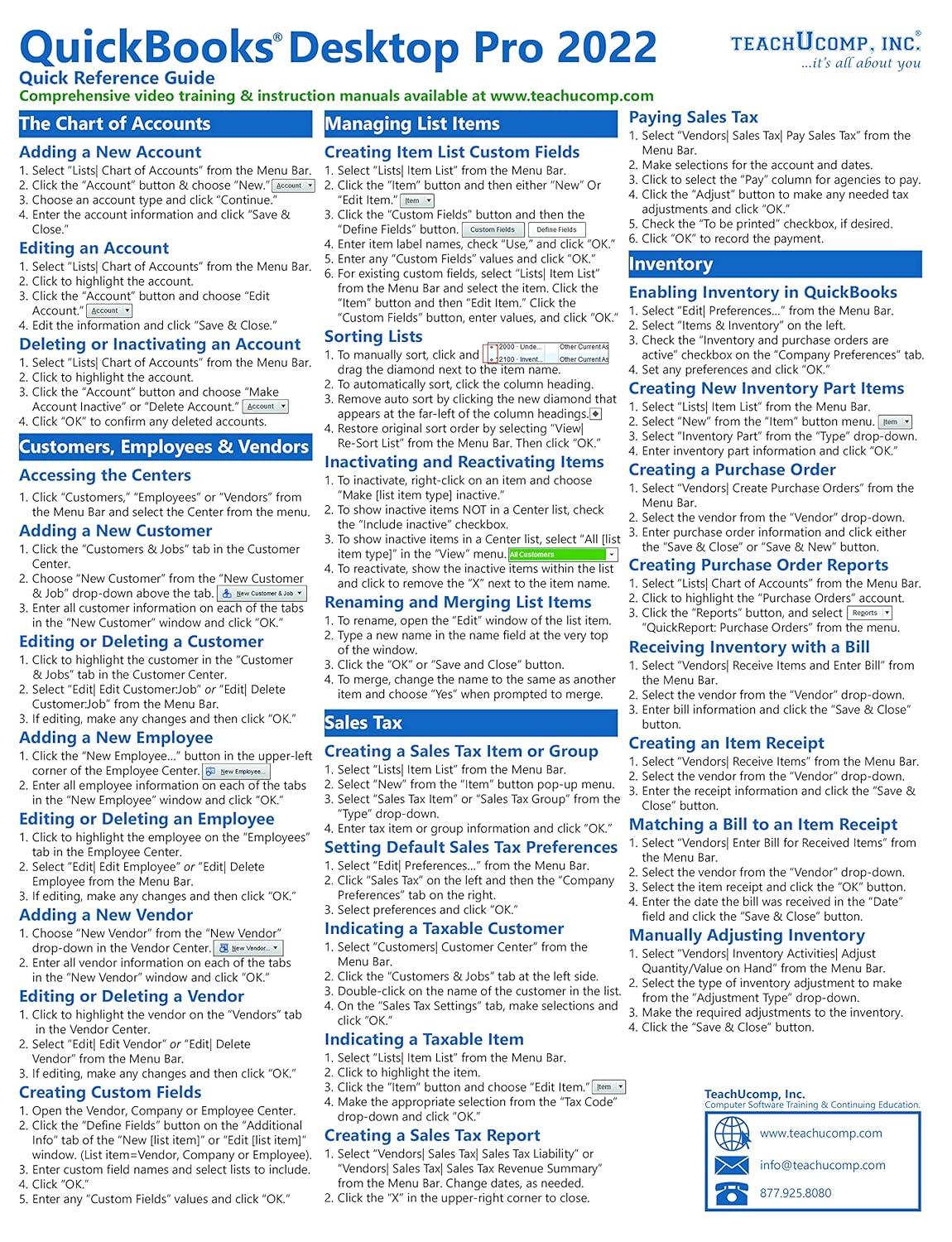 QuickBooks Pro '22 QuickRef vs. QuickSheet: Test-Ed Guides for QuickBooks Accounting... Easy to Use!