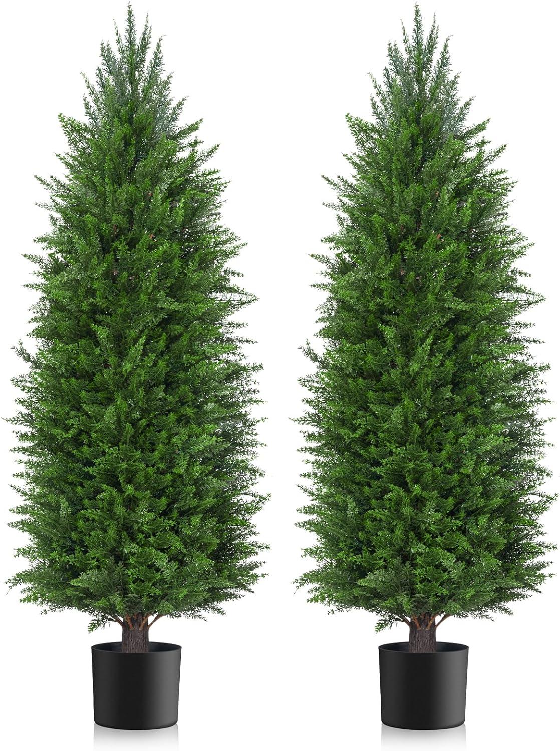 Eight tapered cedar fauxshrubs, 48in tall... Tested vs real, porch perfection!